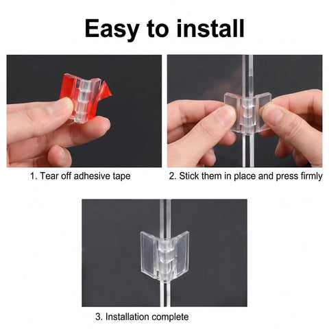Easy installation of 20 Pack Acrylic Self Adhesive Clear Mini Hinges For Crafts And DIY Projects shown in 3 steps.