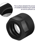 Close-up of Heavy Duty Pack Of 5 ER16A Collet Chuck Nuts For CNC Milling Lathes Precision Ground Hardened Steel with oxidized black finish.