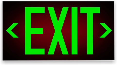 Frameless Red Photoluminescent Exit Sign With Removable Arrows No Wiring Required UL 924 Listed NFPA 101 IBC Compliant