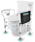 Heavy Duty Toilet Safety Frame With Suction Cups And Anti Slip Handrails No Tool Installation Adjustable Height And Width Carbon Steel Construction For Seniors And Disabled Up To 400 Lbs Weight Capacity beside toilet