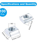 100Pcs M5 Sliding T Nuts For 20X20 Aluminum Extrusion 6mm T Slot Easy End Load Metric M5 Zinc Plated Carbon Steel Specifications