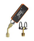 Elitech VGW-Mini wireless vacuum gauge, angled front view, orange bezel, 1/4" SAE adapter.