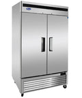 Pro Level Commercial Reach In Freezer With A Rock Solid Bottom Mount Compressor For Quick Service In Sweltering Prep Zones, 44.7 cu ft, stainless steel design.
