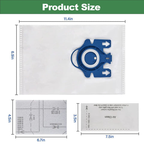 12 Pack AirClean 3D GN Vacuum Bags Replacement For GN Series Fits Classic C1 Complete C1 C2 C3 showing dimensions