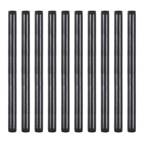 Ten Pack Three Quarters Inch By Fourteen Inch Black Malleable Iron Pipe Nipples Threaded Both Ends DIY Steampunk Industrial Vintage Style