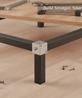 Chrome Plated Steel Square Tubing Connector Slip Fit Joint in shelving frame assembly with tools on wooden floor