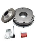 Front view of FPBIGCHA electromagnetic holding brake kit with mounting flange, brake disc, screws, and terminal block
