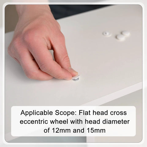 Hand installing 160 Pack 17mm White Screw Cap Covers Waterproof Plastic Decorative Caps For Phillips Cam Lock Nuts And Self-Tapping Screws