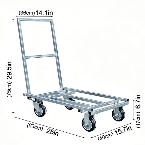 Heavy Duty Push Cart Dolly Platform Truck For Hauling Up To 661 Lbs With A 25 Inch Long By 15 Inch Wide By 30 Inch High Flatbed Hand Truck Style Utility Carrier Built For Warehouse Workshop And Home, steel frame, 4 casters