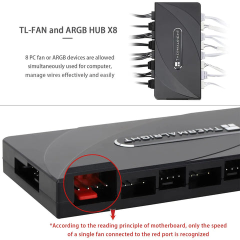 Eight Channel ARGB Fan Hub Controller For Slick PC Case Cooling With Eight 4 Pin Ports