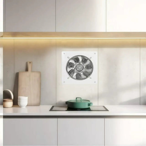 6 Inch Wall Mounted Exhaust Fan For Garage And Home Use With Backdraft Damper Delivers 308 CFM For Quick Ventilation In Attic Basement And Commercial Spaces Heavy Duty And Energy Efficient 42W 110V White installed in kitchen wall