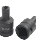 Pro Square Tap Socket Kit 5-Piece Set For M6 To M14 Re-Threading With Chrome Vanadium Steel, Black Phosphate Finish and Pneumatic Adapter For Tight Spots. two black M8 tap sockets
