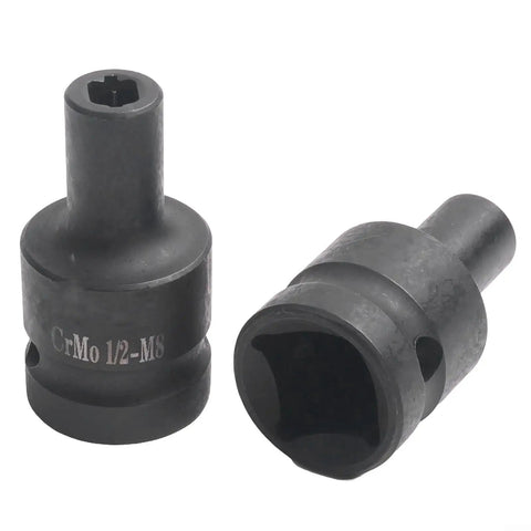 Pro Square Tap Socket Kit 5-Piece Set For M6 To M14 Re-Threading With Chrome Vanadium Steel, Black Phosphate Finish and Pneumatic Adapter For Tight Spots. two black M8 tap sockets