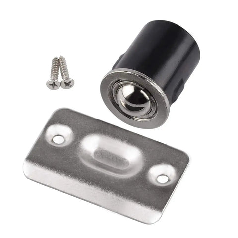 Two Pack Drive In Ball Catch With Strike Plate For Closet Doors In Satin Nickel Finish Die Cast Construction With Adjustable Tension