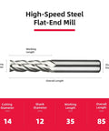 14mm 1Pc 4 Flute HSS Straight Shank End Mill Cutter Center Cutting For Slot And Keyway Milling, 0.55 Inch Diameter, 85mm Length
