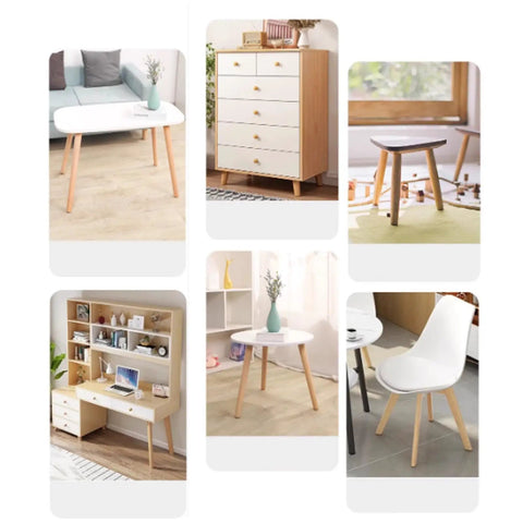 Angled Solid Wood Furniture Legs 4 Pack Beech Wood Table Feet Replacement on various home furniture pieces.