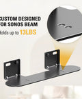 Low Profile Soundbar Mount For Sonos Beam With No Fuss Easy Access Design, Sliding Block Extension Arm, Fits TVs Up To 600x400mm, Aluminum Bracket Holds Up To 13 Lbs, Keeps Soundbar Under Your TV For Rich Immersive Audio. Black aluminum mount for Sonos Beam, holds 13 lbs