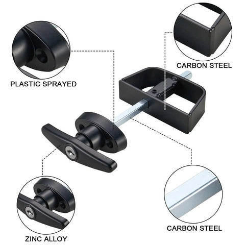 Heavy Duty Shed Door Latch Kit With T Handle Lock For Barn Gate Garage Doors Four And A Half Inch Stem Adjustable Latch Fit Up To Three And A Half Inch Thick Doors Includes Four Keys Carbon Steel And Zinc Alloy Construction close-up