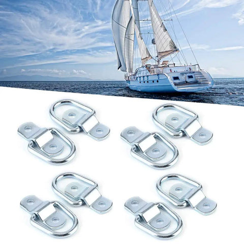 Heavy Duty 1000kg Tie Down D Ring Load Anchor Set for trucks, trailers, and boats with forged iron D rings on a boat background.