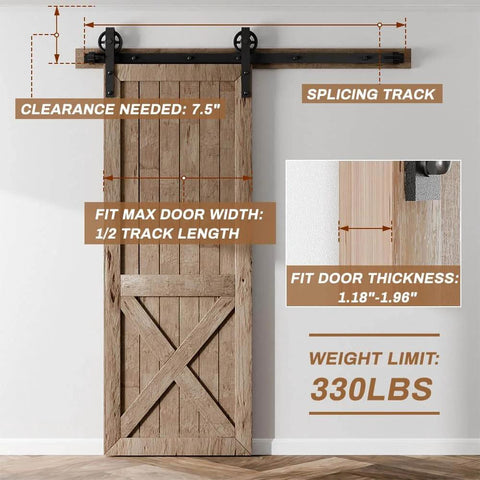 Beefed-Up Sliding Barn Door Hardware Kit 84 Inch Seven Foot Track System For Single Door Fits 42 Inch Wide Panels