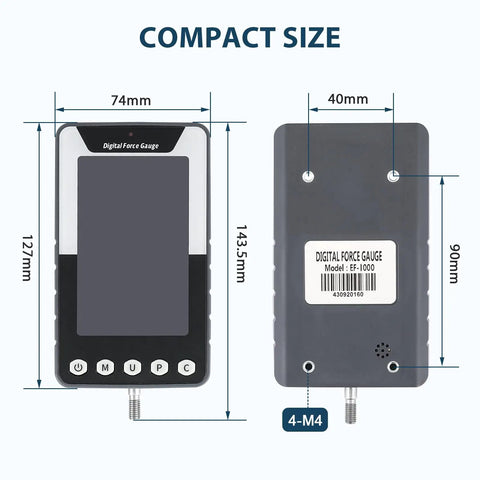 1000N Digital Force Gauge Push Pull Meter With USB Output And Free Data Logging Software Type C To USB Cable Included For Precise Tension And Compression And Material Testing compact size 74mm x 143.5mm