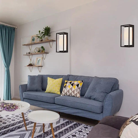Industrial Style Wall Sconces Set Of Two With Oil Rubbed Bronze Finish And Linen Fabric Lampshades on living room wall