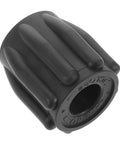 Close-up of black rubber scuba tank valve attachment showcasing rugged design for all diving tanks and reliable seals.