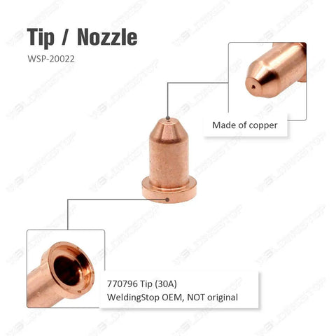 Copper tip for Electrode And Tip Nozzle Replacement Kit For Airforce 27i 40i Plasma Cutter XT30R XT40R Torch 30A 770796