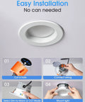 Installation steps for ZYC Oil-Rubbed Bronze 4 Retrofit LED Recessed Lighting 4 Inch showing cutting, connecting, and mounting.