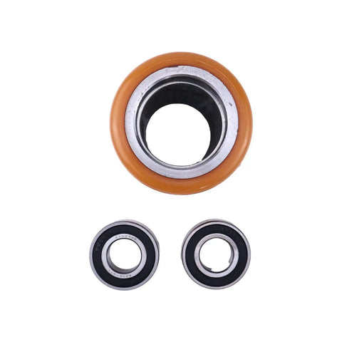 Svyoroo Electric Pallet Jack Wheel Replacement Part Fits Toyota 8HBW23 Forklift includes orange load roller and two bearings.
