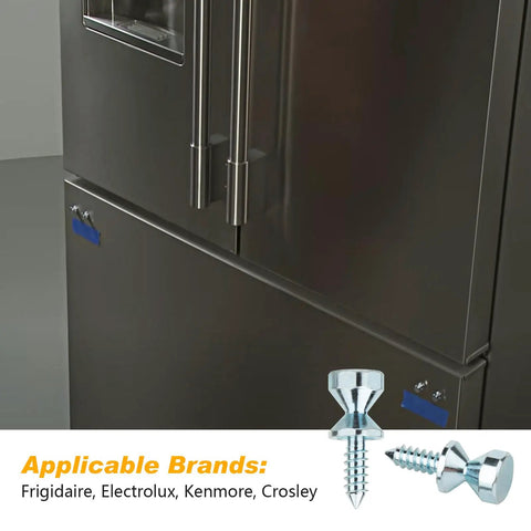 Heavy Duty Refrigerator Door Handlebar Mounting Screw Part 218755504 shoulder bolt hardware next to a black fridge door.