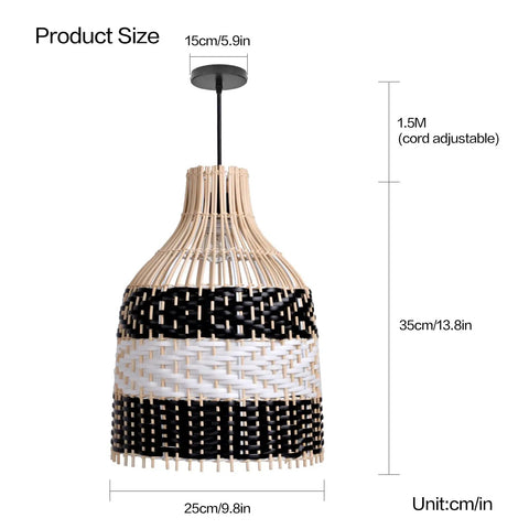 Rattan Pendant Light For Kitchen Island With Handmade Woven Lampshade Cool Ceiling Hanging Fixture size details