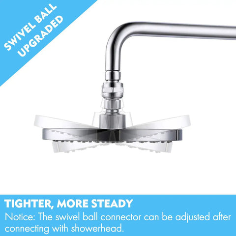 Side view of shower head swivel ball adapter adjustable angle connector brass chrome universal arm extension.