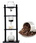 Retro Wood And Glass Ice Drip Coffee Maker Pulls Straight Fire Cold Brew Slowly For That Top Shelf Morning Kick With Large 1000 ML Tank For Easy Sipping with coffee beans.