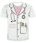 Funny Doctor Lab Coat Costume For Halloween Party Unisex Medical T Shirt White Lookalike Scrubs Tee For Adults Women Men Lit