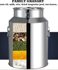 Premium Quality Heavy Gauge Stainless Steel Milk Jug And Oil Tote With No Sweat Cleaning And Rock Solid Seal 76 Liter Silver Dairy Pail For Kitchen Food And Drink Storage, showcasing various ingredients.