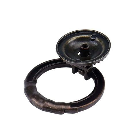 Two Pack Old School Antique Cabinet Ring Pulls Built From Zinc Alloy Durable Vintage Drawer Handles For Cabinets And Dressers Doors And Drawers Includes 2.36x1.89 Inch Size And 0.98 Inch Screw Length, close-up view of a bronze finished ring pull