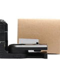 Laser Level L Shape Adapter With Magnetic Pivoting Base for wall mount, side view with packaging, magnetic surface shown
