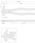 Diagram of 10-1/2 Inch Fencing Pliers with Staple and Nail Puller and Wire Splicer for Fence Installations showing dimensions