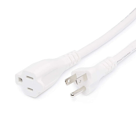 Indoor 15 Foot 3 Prong Extension Cord 125V 13A White 2 Pack With 16 AWG Plug And Play Power Cable for Home Electronics