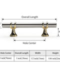 Diagram showing dimensions of 10 Pack Brushed Nickel Cabinet Pulls Barrel Handles 3 Inch Center To Center No Fuss Install.