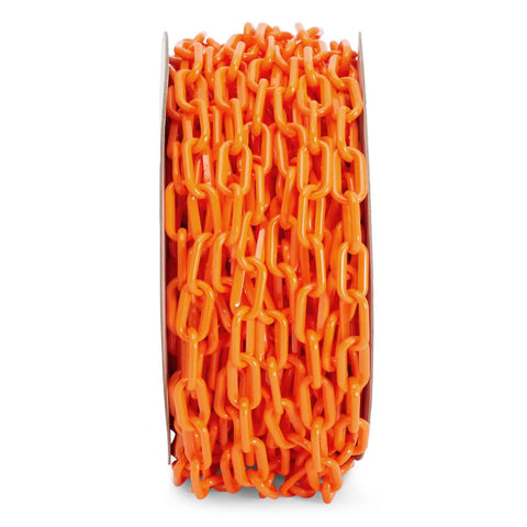 Orange reel of 100 Foot Orange Plastic Chain Safety Barrier For Crowd Control And Event Lines, Great For Concerts And Parking Lots