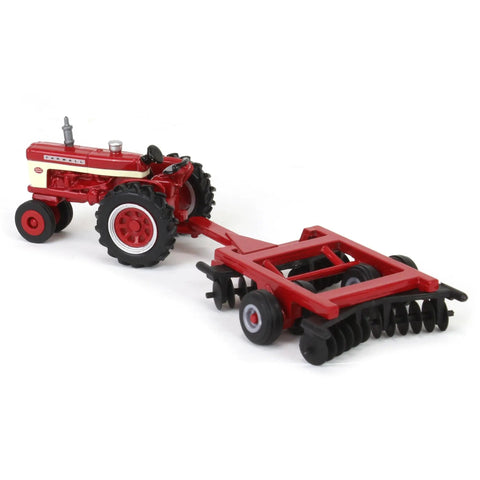 1/64 Scale Farmall 460 Tractor With Disk Diecast Toy For Kids 3 Plus Free Rolling Rubber Wheels Pin Hitch Attachable Disk