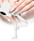 Pro Level Manicure Nail Vacuum Cleaner With Dimmable LED Lamp, adjustable arm, and polished nails in background.