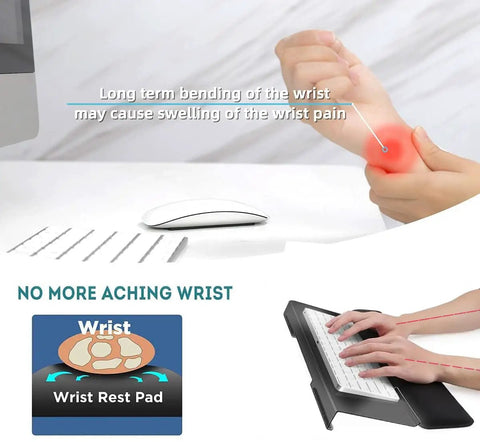 Ergonomic Keyboard Stand With Wrist Rest Pad For All Day Comfort Typing On Any Desktop Computer Setup Perfect For Office Home School And Remote Work Black Non Slip shown relieving wrist pain