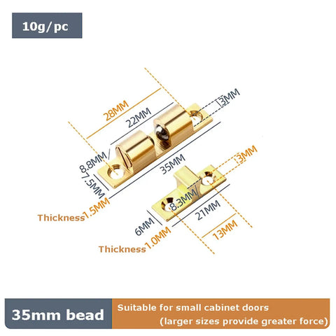 Diagram of 9 Piece Copper Door Ball Catches Set With Nickel Plated Cabinet Tension Latches 35mm dimensions.