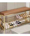 Industrial Style Shoe Bench With Padded Seat And 2 Tier Metal Organizer For Entryway Or Hallway Storage Great For Shoes And Small Gear