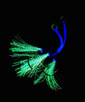 Glow tassel material for Heavy Duty Premium Slow Fall Pitching Jigs For Saltwater Fishing Tough 9T Lead Alloy Sinkers Paired With Razor Sharp Mustad Stinger Hook Killer Offshore Jigging Bait 120 Grams.