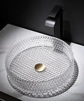 Diamond Shaped Glass Vessel Sink for Bathroom Round Above Counter Vanity Wash Basin Dope Modern Look Scratch Resistant Crystal Glass Image