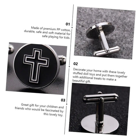 Cross Cufflinks Titanium Steel For Men Black Decorative Shirt Fasteners With A Sharp All Day Shine For Business Wedding Formal Wear And Everyday Dress Up 1 Pair showing front and back details on grey fabric
